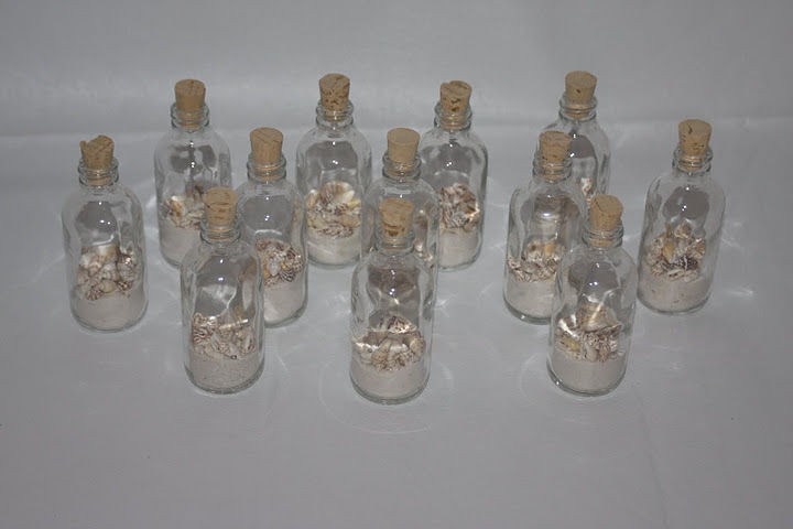 Lot of 12 White Sand and Shells in a Bottle Wedding Decoration Set 