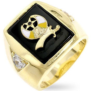 SHRINER MASON MASONIC LOGO BLACK 14K GOLD RING SIZE 8 9 10 11 12 13 