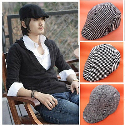 Fashion Panel Mens Newsboy Flat Flat Cap Hat Driving wool Herringbone 