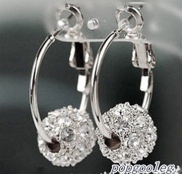 new 18K white GOLD GP white SWAROVSKI CRYSTAL hoop ball earrings