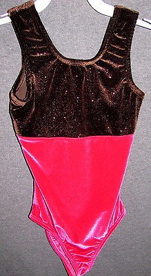 NEW PELLE LEOTARD Gymnastics Adult X Small AXS Ruby Red/ Brown Glitter 