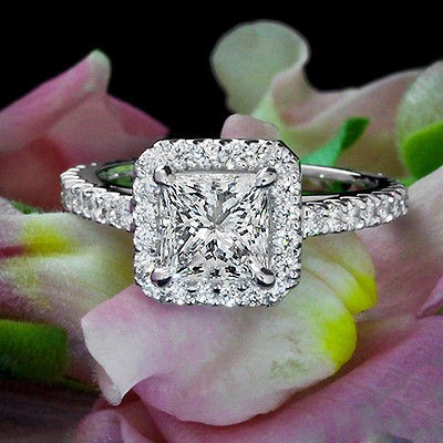 46 CT PRINCESS CUT DIAMOND HALO ENGAGEMENT RING 14K WITH MATCHNG 