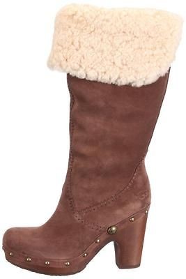   Shoes UGG Australia Lillian Tall Clog Boots Suede Sheepskin Chocolate