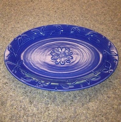 Pfaltzgraff Wyngate Blue Oval Serving Platter EUC Choices Dragonfly 