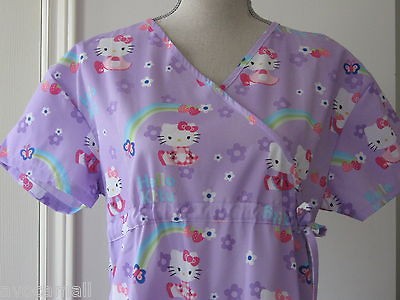 NEW Scrubs Top Wrap Hello Kitty Purple X LARGE XL Medical Nursing