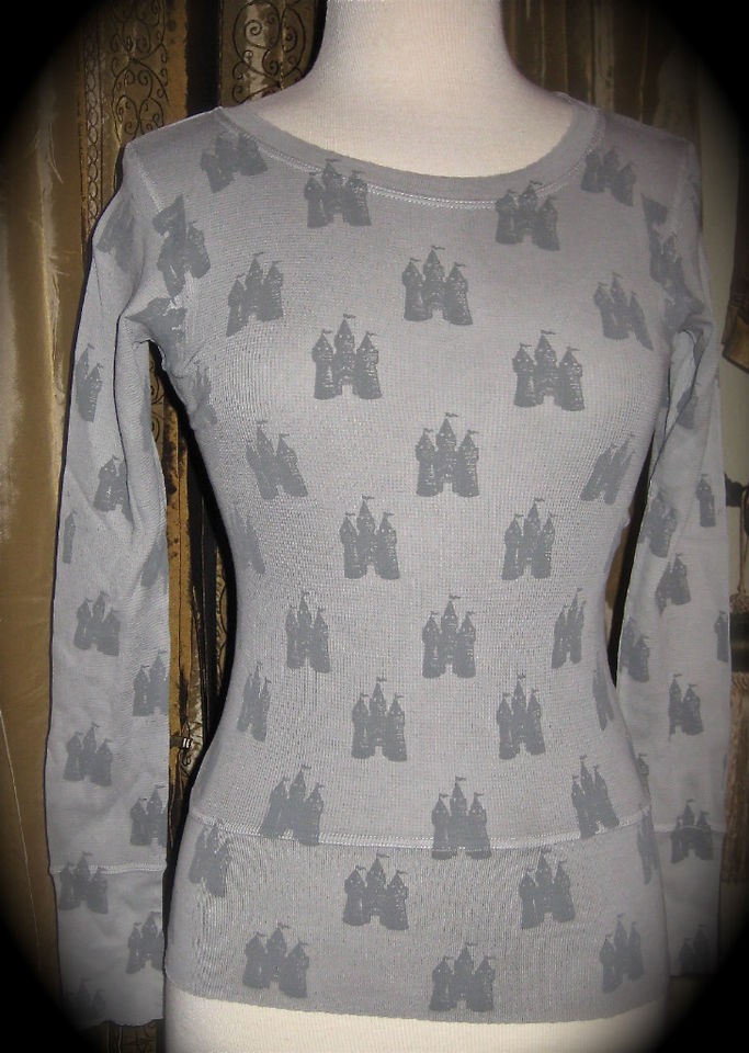 NWT DISNEY Kingdom COUTURE Sz. Sm. Grey tone on tone long sleeve shirt 