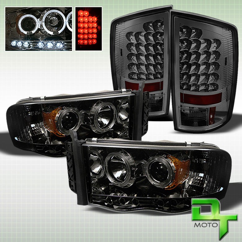 02 05 RAM 1500 2500 3500 PICKUP SMOKED HALO PROJECTOR HEADLIGHTS 