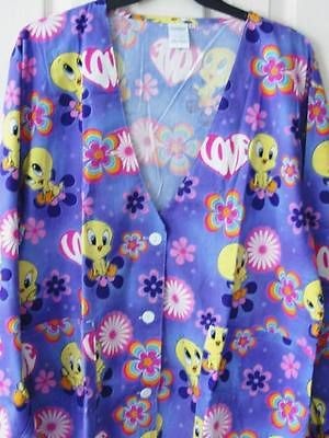 NEW Nursing Warm up Scrubs Jacket Tweety Love & Peace Purple SMALL 