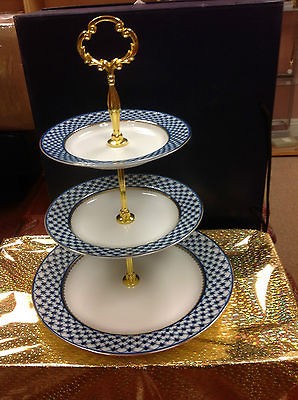 New 3 tier Russin Lomonosov Design Cobal Net cake plate