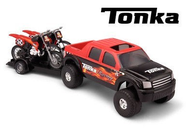 Hasbro Tonka LARGE Off Road 4 x 4 4WD Hauler Trailer Motorcycles Toy 