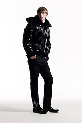 5K NEW AUTHENTIC YSL by HEDI SLIMANE BLACK PATENT SHEARLING JACKET 