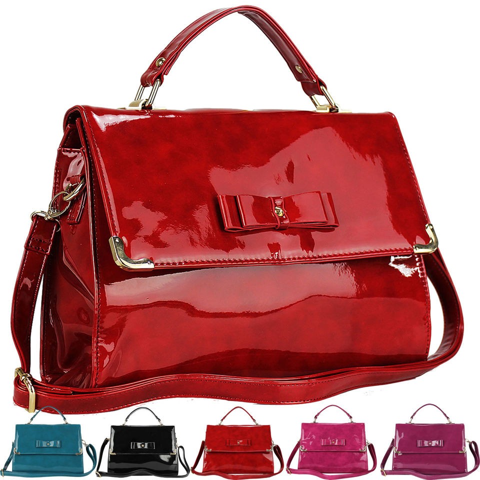 ladies womens designer patent leather style tote satchel top handle