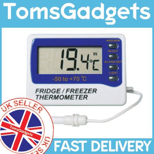 Digital FRIDGE/FREEZER Backlit THERMOMETER with Room Sensor and ALARM