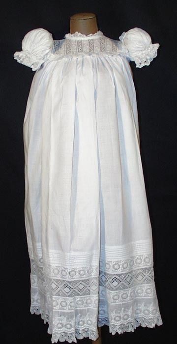 VICTORIAN WEARABLE LONG CHRISTENING GOWN WITH FANCY LACE TRIMMINGS