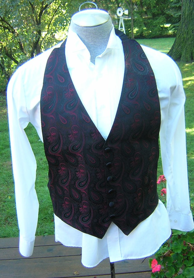 146 MENS ELEGANT RED & BLACK BROCADE FORMAL TUXEDO VEST