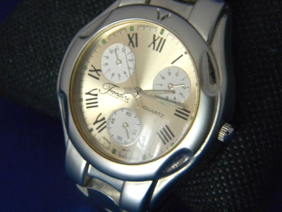 WATCH MENS FONDINI QUARTZ MOVEMENT STAINLESS STL CASE BACK GOLD TONE 