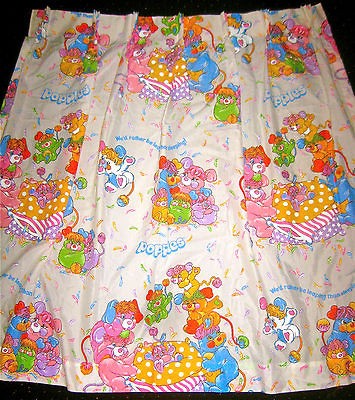 Vtg 80s POPPLES 2 Peice CURTAINS Drapes  EUC  Panels Bed Sheet Fabric 