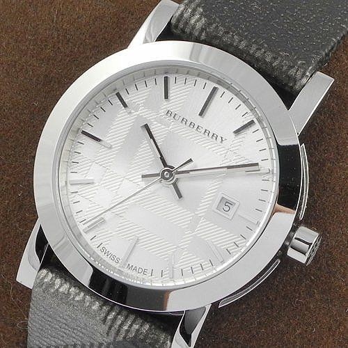 New BURBERRY Watch Women Heritage Silver Nova Check Leather Shimmer W 