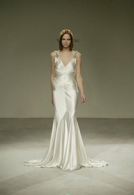   Wang Ivory Mermaid Sleeveless Satin Wedding Dress Style 11255 Size 8