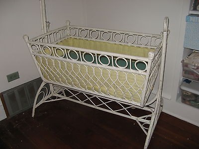 vtg antique wicker white cradle late victorian circa early 1900s art 