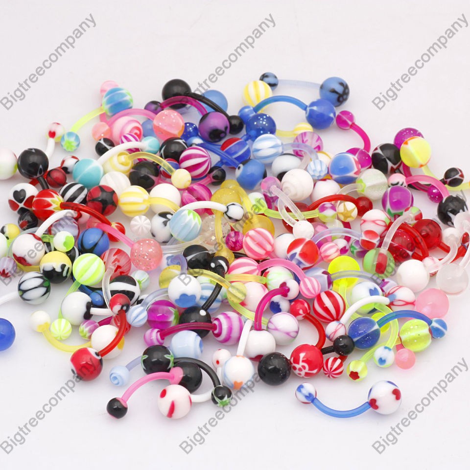 100pcs Different Flexible UV Navel Belly Bars Rings Body Jewellery 239