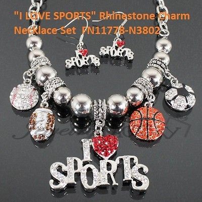 SPORTS Rhinestone Charm Necklace Set