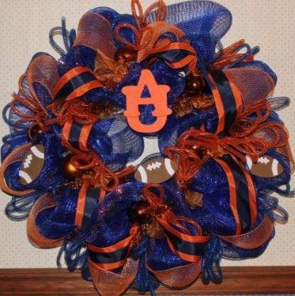 WREATH DECO MESH AUBURN FANS ORANGE & BLUE LARGE 30 IN.