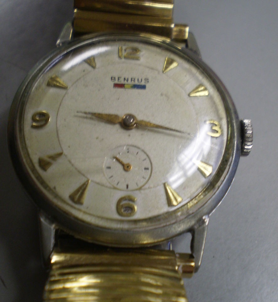 VINTAGE 1950S BENRUS MENS WIND UP WATCH w/ Kreisler Gold Tone Band