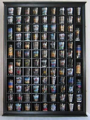 100 Shot Glass Display Case Rack Holder Shadow Box, 1 Door for 100% 