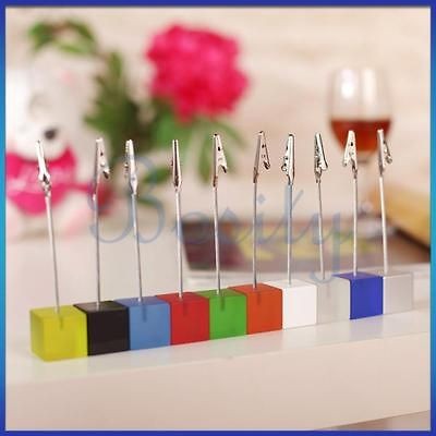 Cube Wire Resin Base Photo Holder Card Note Memo Clip Sapphire Display 