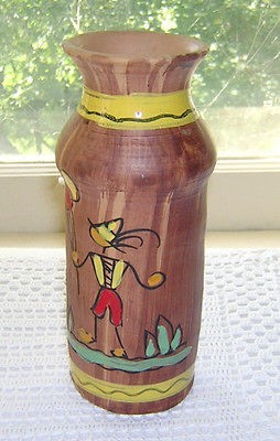    Color Wood Grain Hand Painted Italy Vtg Bottle Vase, Balloons Rose