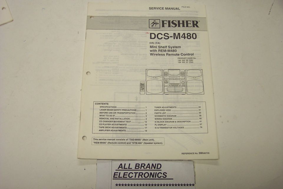 FISHER DCS M480 STEREO MUSIC SYSTEM SERVICE MANUAL H/C