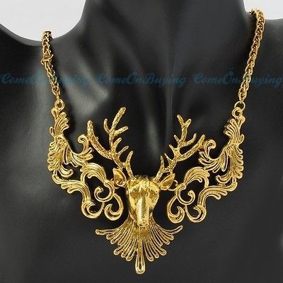 Vintage Style Golden Antelope Deer Head Christmas Jewelry Gift Pendant 