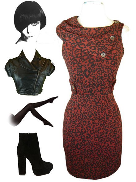   ASYMMETRICAL Cowl Neck w/BUTTON Details RUST LEOPARD Knit Dress