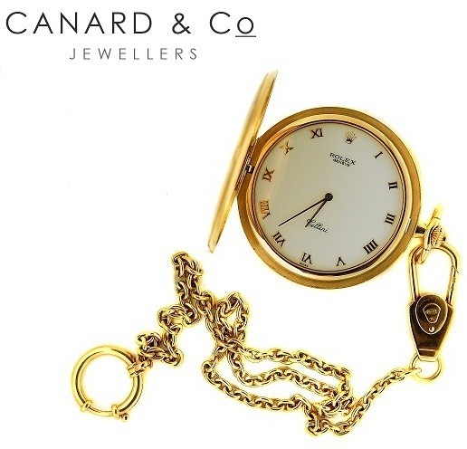 SEALED Rolex Cellini 18k Pocket Watch & 18k Chain B&P