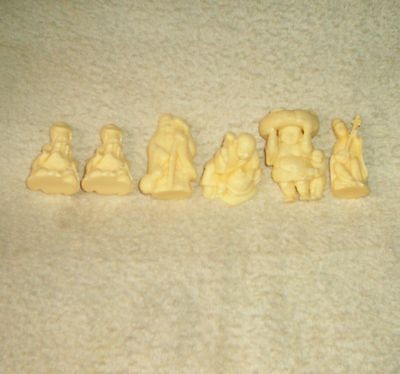 Six Asian Chinese Faux Bone Plastic Vintage Miniature Figures Budda 