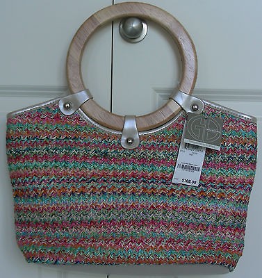 GIANI BERNINI Dreamweaver Multi Color Straw Wood Handle Shoulder 