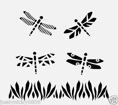   STENCIL DRAGONFLIES GRASS LASER FLEXIBLE STENCILS TEMPLATE NEW 6 X 6