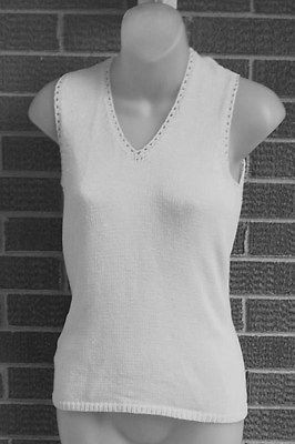 Ann Taylor Silk Sweater Knit Top S Crochet Trim Sleeveless V Neck 