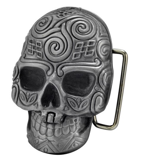 SILVER Skull Secret Compartment Belt Buckle Dia De Muertos Cool Hip 