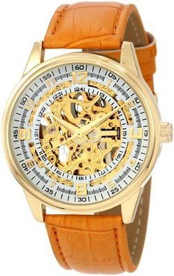 Akribos XXIV Mens AK410YG Saturnos Skeleton Automatic Gold Watch