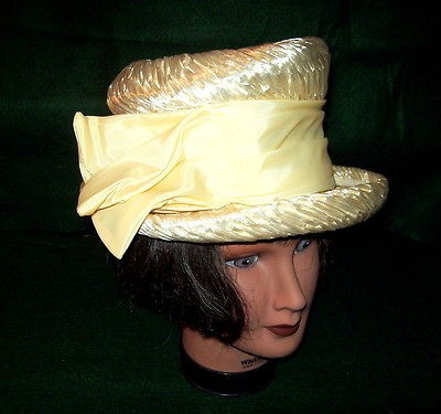 Vintage Michelle Off White Cellophane Straw Bowler Style Hat 1960 