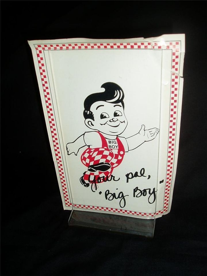 Vintage Rare Bobs Big Boy Signed Childrens Menu In Plastic Table 