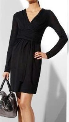 198 BCBG BLACK WOOL WRAP SWEATER DRESS NWT S