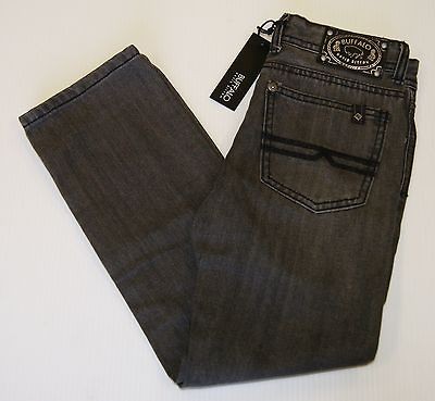 NEW Boys Buffalo David Bitton Evan Slim Straight Leg Dark Grey Jeans 