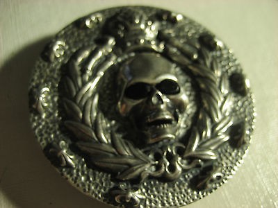 JOLLY REBELS SKULL BELT BUCKLE CHROME .925 STERLING SILVER HEARTS 