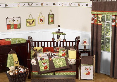 NEUTRAL OWL DEER TREE FOREST THEMED 9p BABY BOY CRIB BEDDING SET ROOM 