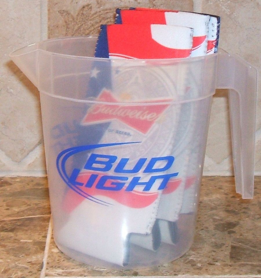   BUD LIGHT PITCHER 24OZ BEER CAN COOLER KOOZIE RED WHITE & BLUE