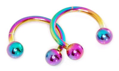 16g 5/16 Rainbow titanium ball horseshoes, eyebrow Ring, lip, tragus 