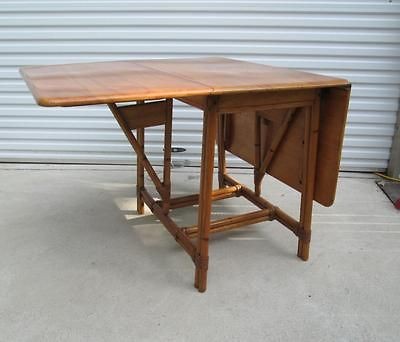   WAKEFIELD RATTAN ASHCRAFT DROP LEAF DANISH MID CENTURY DINING TABLE